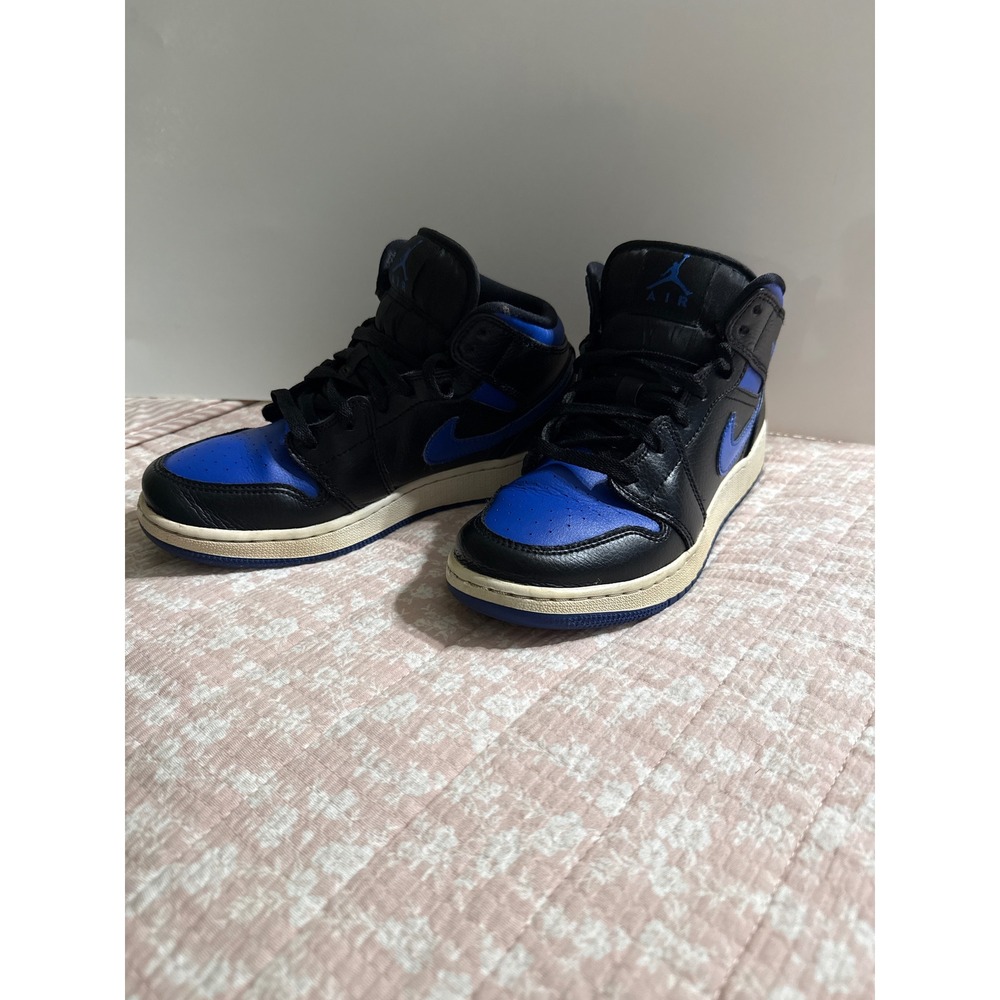 Nike Air Jordan 1 Mid Hyper Royal Black Blue Sneakers Kids 6Y
